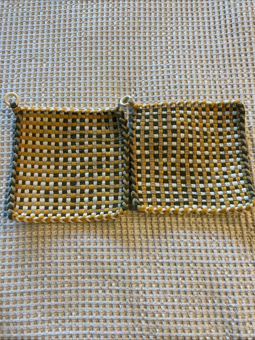 Handwoven Cotton Pot Holders in Yellow and Green